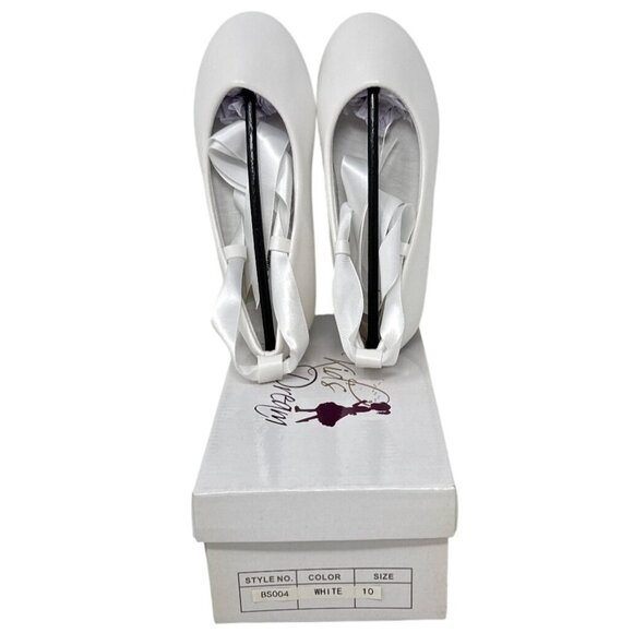 Kids Dream Girls White Ballet Flats with Ribbon Tie Size 10 BS004 - Picture 5 of 6